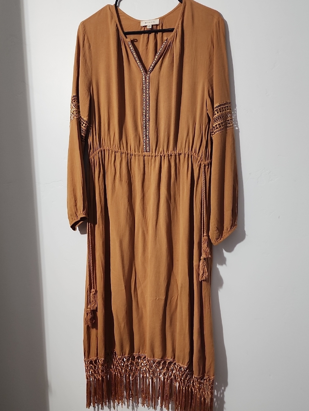 Bohemian Tassel Midi Dress in Camel Brown